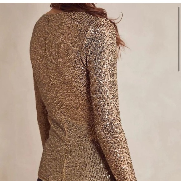 Free People Gold Rush Long Sleeve Sequin Top M NWT - Picture 6 of 6